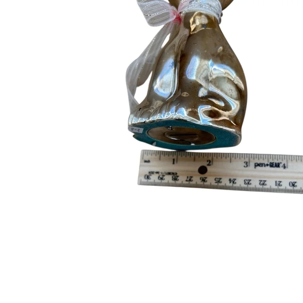 Vintage MCM‎ Chrome Cat Figurine Red Rhinestone Eyes Made in Japan
